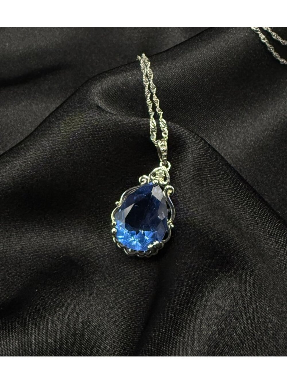 Blue Fluorite 925 Sterling Silver Pendant Necklace Teardrop Design